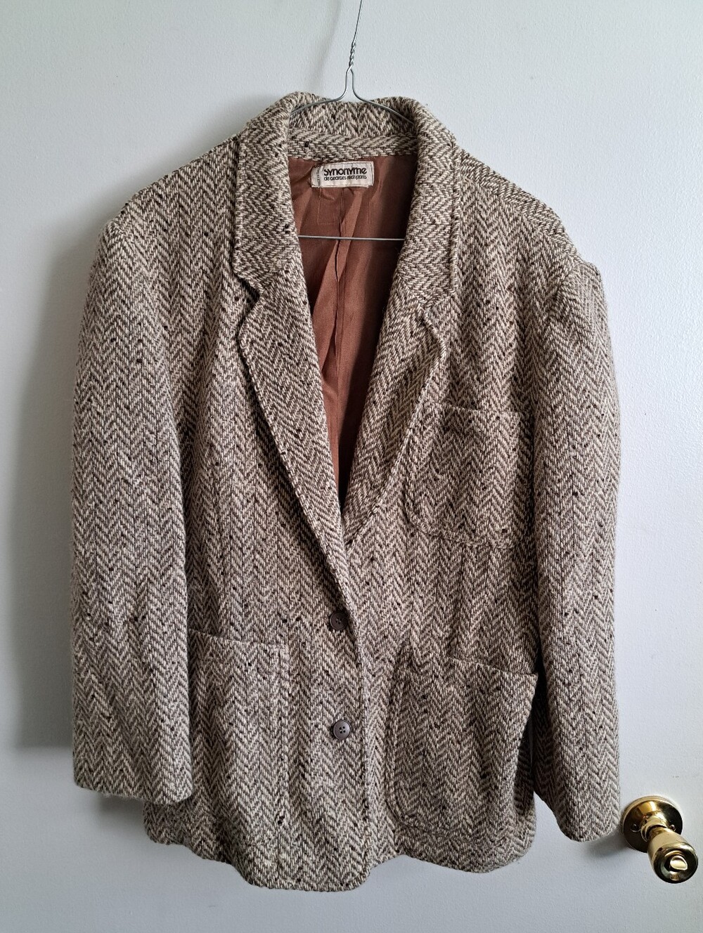 Vintage French Herringbone Wool Blazer